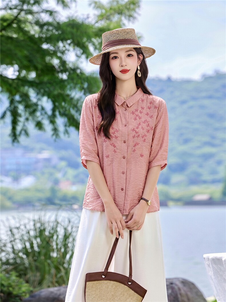 时尚洋气刺绣棉麻套装女2026夏季新款宽松遮肉显瘦阔腿裤两件套,女装套装/套裙,魅影