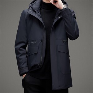108111冬季精品貂绒内胆羽绒服加厚保暖休闲中长款连帽灰鸭绒图片