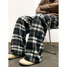 绿色格子裤子男女加厚格纹直筒卫裤美式高街复古垂感阔腿休闲长裤，男装休闲裤，星座1210-1