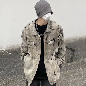 美式扎染牛仔外套男潮ins美式复古春秋oversize高街夹克J824-p68图片
