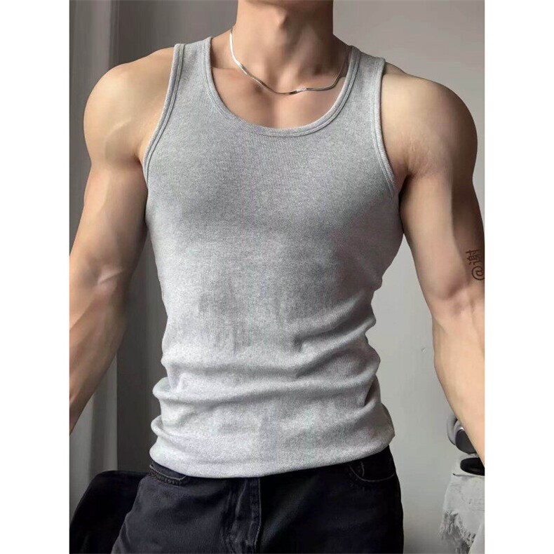 灰色重磅螺纹肌肉背心男款夏季健身运动跨栏无袖T恤健身显大汗衫,男装背心/马甲,星座1005-6