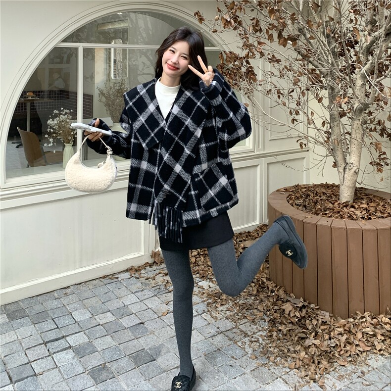 冬装新款格子羊毛外套配围巾2C153-706-P255K358,女装羊绒大衣,2C153