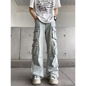 现货 高街牛仔裤男女潮流多口袋2026秋ins长裤RK3083-P56图片