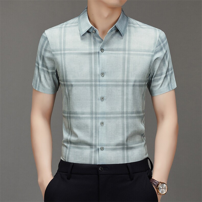 BGW-K42508夏季新款男士格子短袖衬衣百搭衬衫商务男装图片