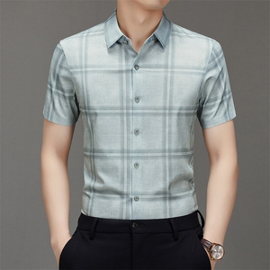 BGW-K42508夏季新款男士格子短袖衬衣百搭衬衫商务男装图片