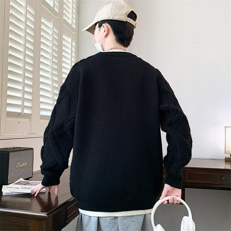 84756-P60秋冬新款休闲毛衣男长袖针织衫假两件简约打底衫,男装针织衫/毛衣,电商D310B