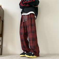 慵懒风磨毛格子裤直筒休闲裤不加绒P50控68加绒P60控78，男装卫衣，电商D205