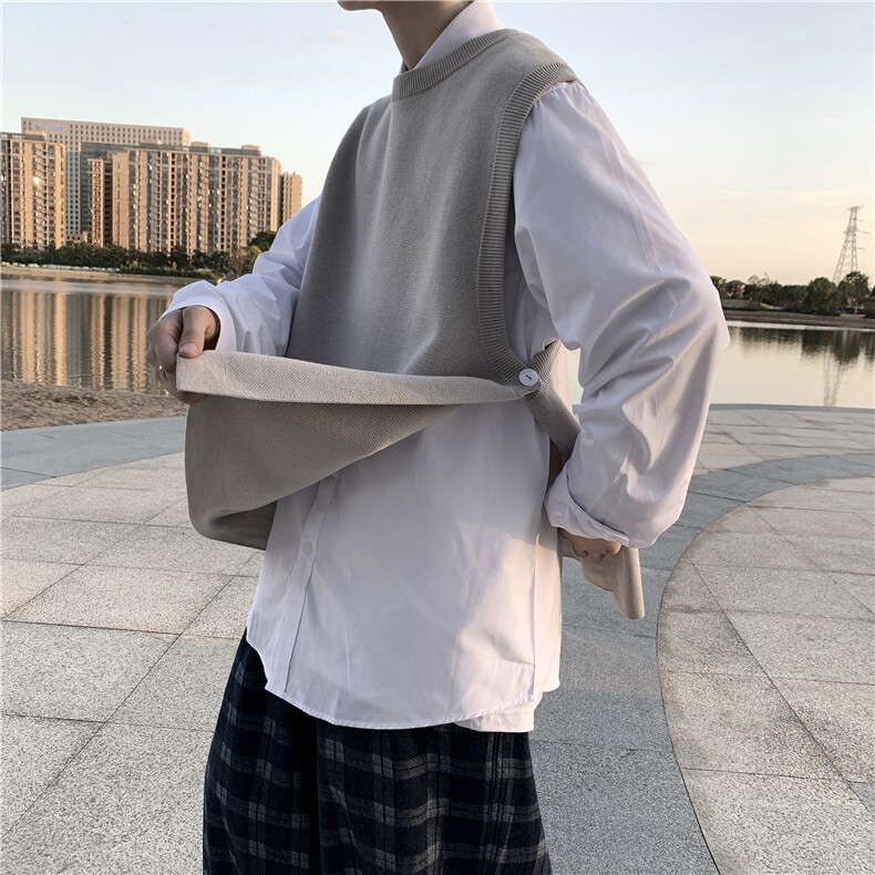设计感男装一片式两侧开叉无袖背心打底针织衫轻熟风马甲S3/P50,男装背心/马甲,星座206（原A221）