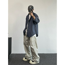 1506/Q22600/P46细条纹衬衫宽松廓形刺绣学院长袖防晒休闲衬衣，男装防晒衣，星座1506