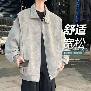 美式复古扎染PU皮夹克男女潮牌宽立领港风外套  网图 JK911-P75图片