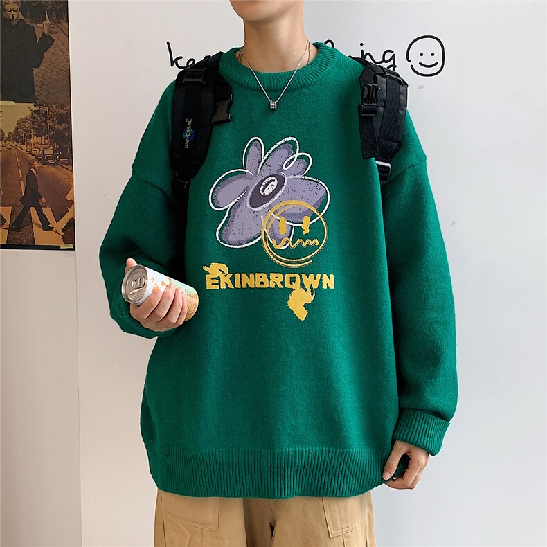 1港风新款宽松休闲中性情侣潮流印花毛衣男外套7676P48加绒P55,男装针织衫/毛衣,星座226-2
