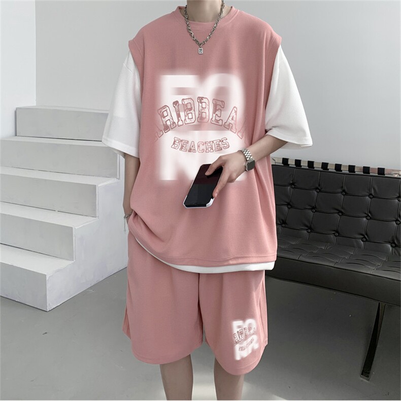 华夫格套装潮流休闲短袖短裤两件套FTZ3062-P55控78,男装牛仔裤,电商B370