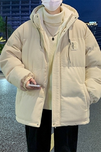WASSUP HAPPY羊羔绒秋冬季男士加绒加厚棉衣潮流连帽棉服保暖外套图片