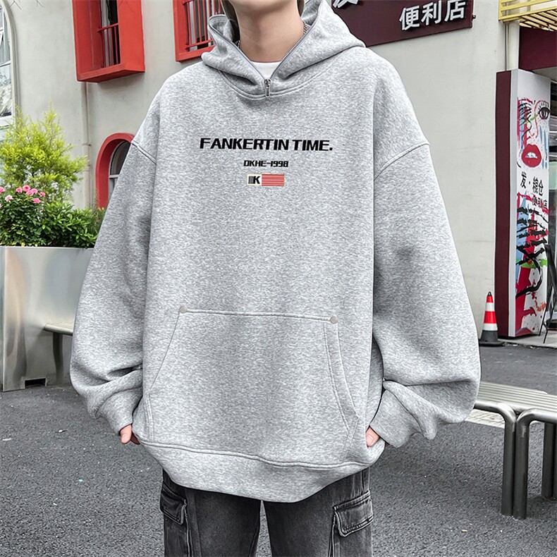 W966-P63M-6XL秋季美式重磅酷丝棉加绒套头连帽拉链卫衣,男装卫衣,星座109-1