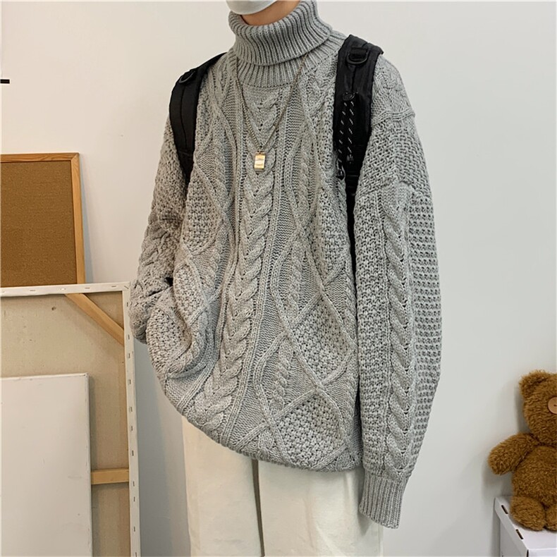 情侣款复古麻花高领毛衣宽松针织衫男女A338-1MY25P70控88,男装针织衫/毛衣,电商D325