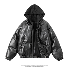 现货假两件pu皮衣棉服外套男冬季新款加厚美式高街棉衣M106-P120，男装皮衣，星座308B-2