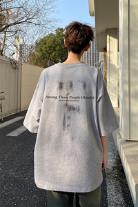 图案已注册夏季浅灰百搭短袖T恤男潮休闲情侣宽松体恤衫D037/P25图片