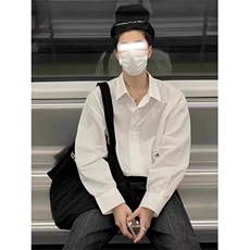 抖音得物二开高品质秋冬中性风冰丝休闲长袖衬衣垂感宽松上衣W88，男装衬衫，电商A486-1