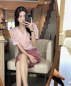 夏·新款2022 韩版V领纱不规则边纹上,其它,意妹EAMEI(3F)