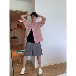 美式泡泡纱短袖T恤衬衫男女夏季情侣薄款半袖宽松速干C08p35图片