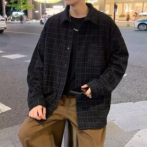 春秋长袖格子衬衫男休闲潮牌港风复古百搭韩版潮流外套GA31 P48图片