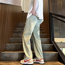 k1079-p55-控78M-5XL现货oversizecleanfit显瘦黄泥牛仔裤破洞，男装牛仔裤，星座116