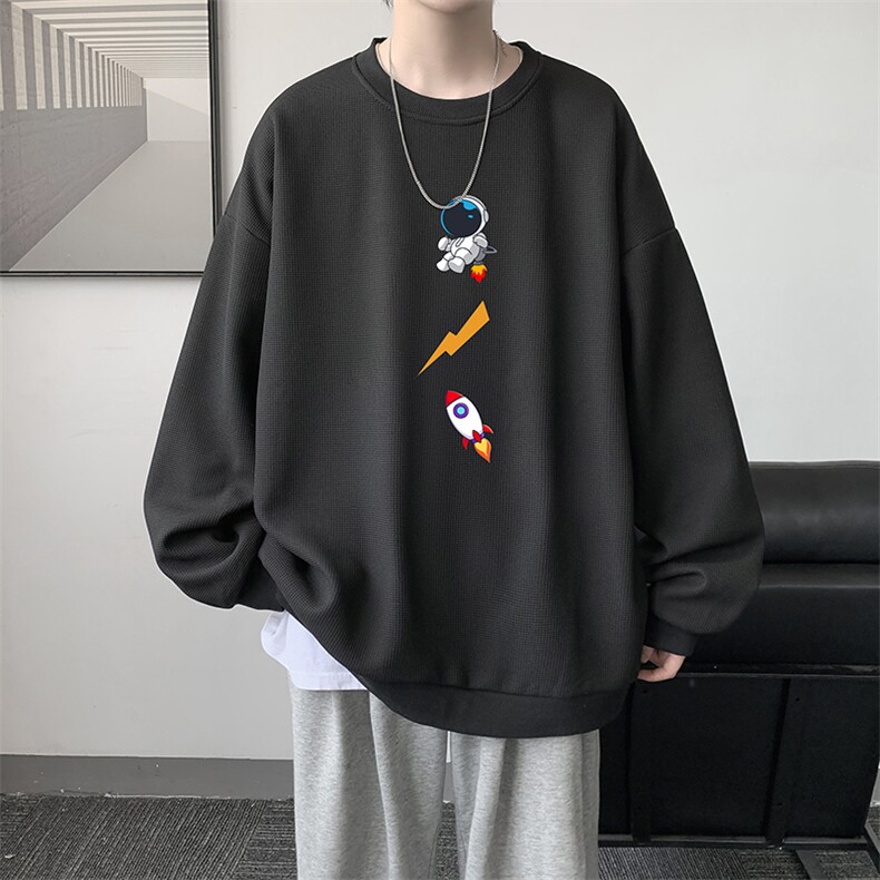 华夫格卫衣圆领卫衣男大码长袖t恤男外套HW76165-P30加绒款-P40,男装卫衣,电商A040