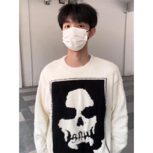 【有货】7138HH-特P50 水貂绒骷髅头毛衣男圆领针织衫外套秋冬季图片