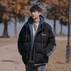 现货抖音得物供视频三防加厚羽绒假两件连帽棉衣外套棉服MY8082，男装棉衣，电商A486
