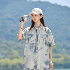 扎染短袖衬衫女2025夏季新款休闲百搭宽松衬衣A406C6066特P40，男装衬衫，星座309（原A406）