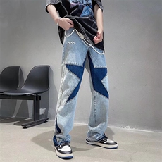 夏季美式街头牛仔裤男ins潮牌设计感小众vibe风炸街裤子N0810-P50，男装牛仔裤，星座308B-1