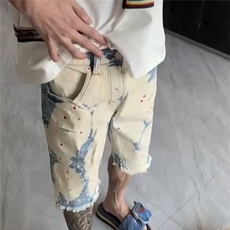 夏季新款美式短裤男潮牌设计感小众宽松青少年运动休闲五分裤子，男装牛仔裤，星座506A