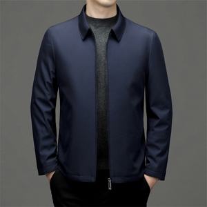 中年男士翻领纯色棉服冬季新款加厚保暖棉袄爸爸装商务休闲外套图片