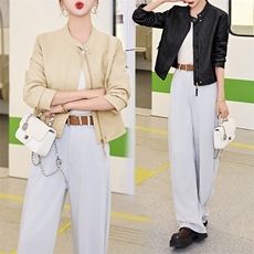 主推BA0款皮衣外套女短款2025春季新款小个子立领机车皮夹克上衣，女装套装/套裙，跑量工厂店