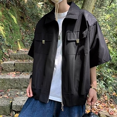 五分袖夏季潮流气质新款青春流行潮衬衫标准方领原宿纯色男简约，男装衬衫，星座716-4