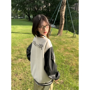 J9875-P77好质量钉珠刺绣撞色拼接棒球服夹克外套图片