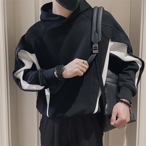 AW96/P78控108秋季社会小伙连帽拼接撞色结构长袖卫衣男黑首图片