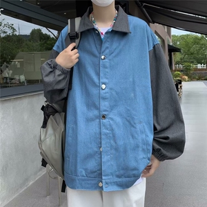 拼接牛仔外套男2024新款春秋美式复古夹克衫潮牌宽松痞LS97-P50图片