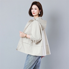 2026年开春新款宽松大码纯棉百搭休闲款大码女装长袖连帽款2610，女装风衣，秋牧寒烟