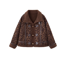 皮毛一体豹纹短款外套女2025冬季加绒加厚保暖洋气麂皮绒夹克上衣，女装羊羔毛/颗粒绒，涵墨