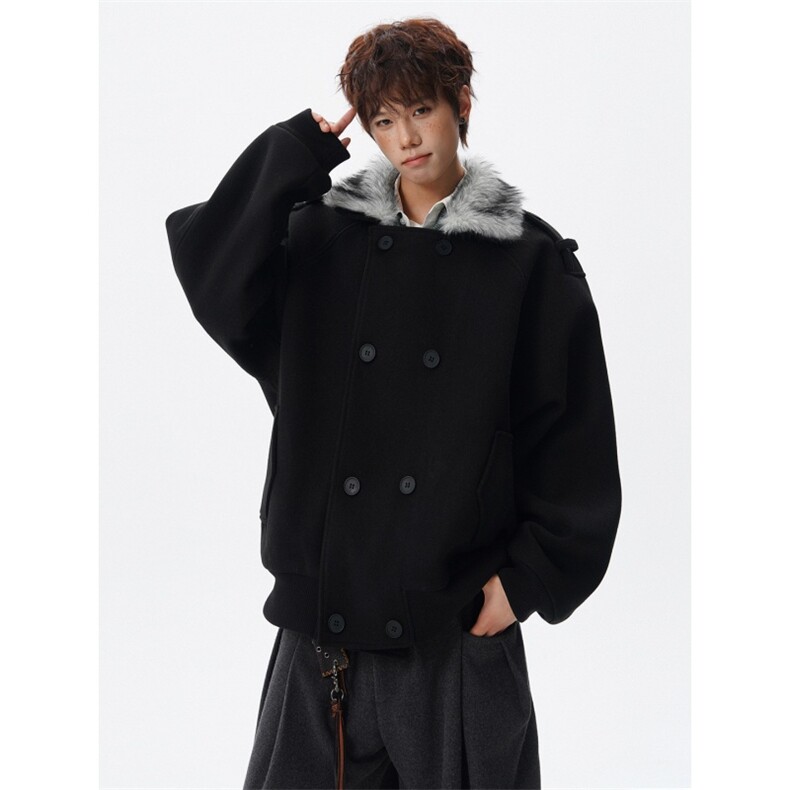大货秋冬季加棉加厚可拆卸毛领短款毛呢夹克外套男812-JK28-P128,男装夹克,星座812