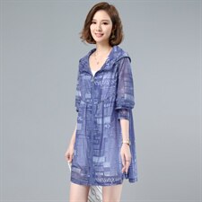薄款印花防晒衣女式中长款夏季2025新款防紫外线连帽透气冰丝外套，女装防晒衣，依倍林