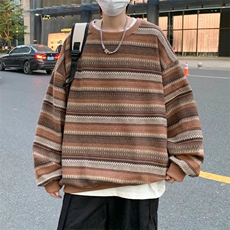 2022复古条纹卫衣男潮流百搭宽松圆领潮牌慵懒风针织M477-P28，男装卫衣，星座512-2