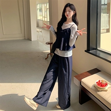 现货3件套气质t恤吊带阔腿裤超火三件套2C275-5518-P165-K268，女装套装/套裙，2C275