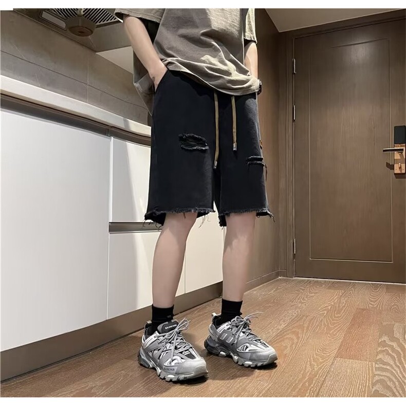 复古破洞牛仔短裤男新款宽松潮痞帅炸街做旧直筒五分裤TG122-P35,男装牛仔裤,星座1008-1