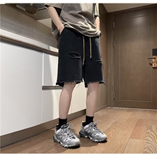 复古破洞牛仔短裤男新款宽松潮痞帅炸街做旧直筒五分裤TG122-P35，男装牛仔裤，星座1008-1