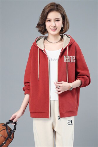 2022春秋季新款时尚刺绣字母连帽卫衣外套，女装卫衣/绒衫，依倍林