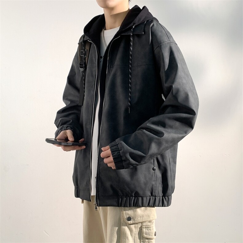 假两件拼接连帽皮夹克男款宽松休闲潮流皮衣外套A406JK6002P90,男装夹克,星座309（原A406）