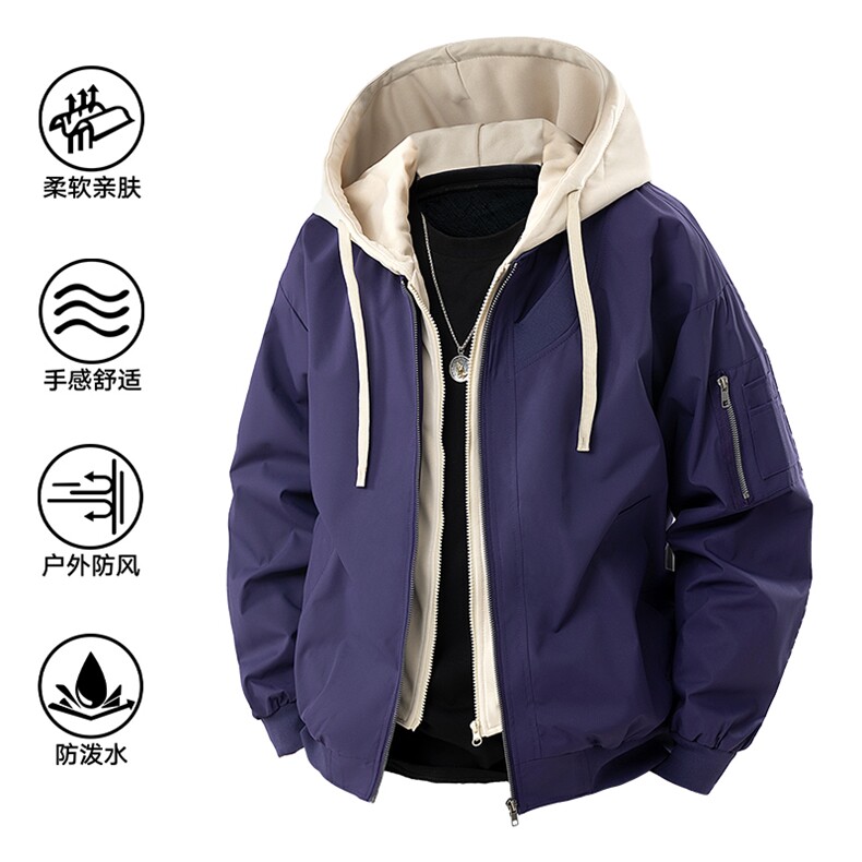 现货假两件夹克男休闲冲锋衣外套DSA157B-J205-P65,男装夹克,电商A157B