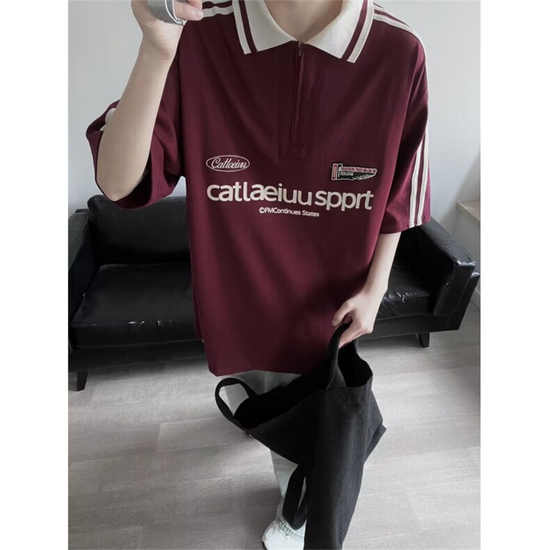 DT28-P45新学院风2025年新款POLO杉T恤男短袖青少年宽松百搭潮牌，男装Polo衫，星座603-2